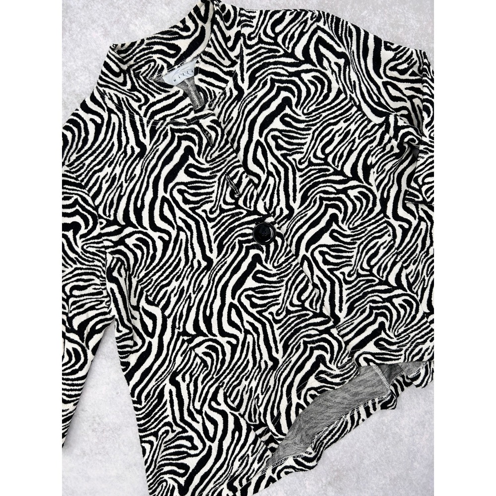 Willow Zebra Print Mock Neck Button Front Jacket Black White Women SZ Large